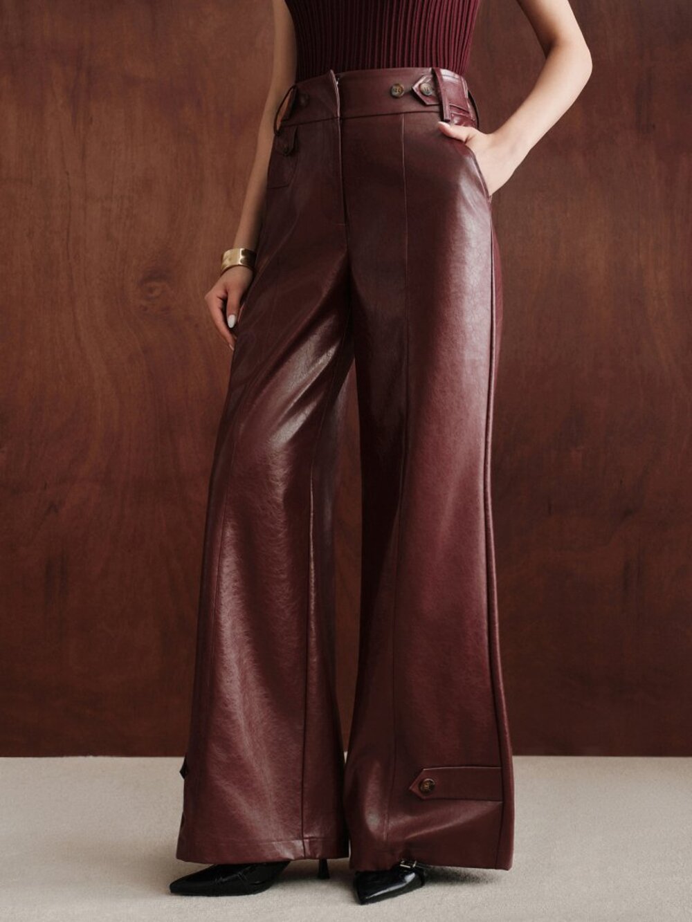 Burgundy Casual Women's Long Pants